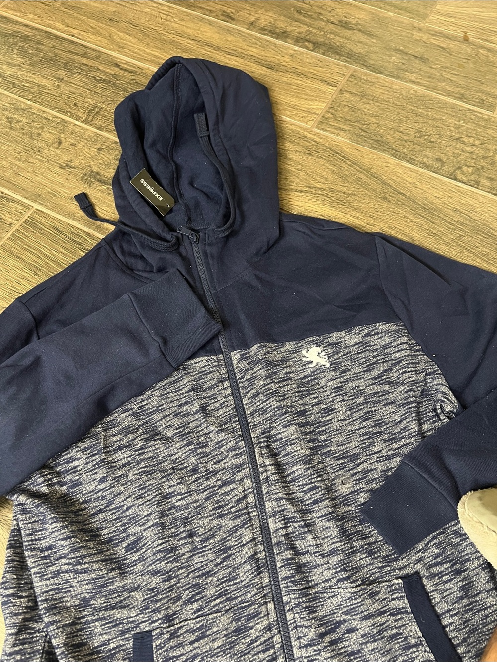Express Men's Navy and Heather Gray Zip-Up Hoodie